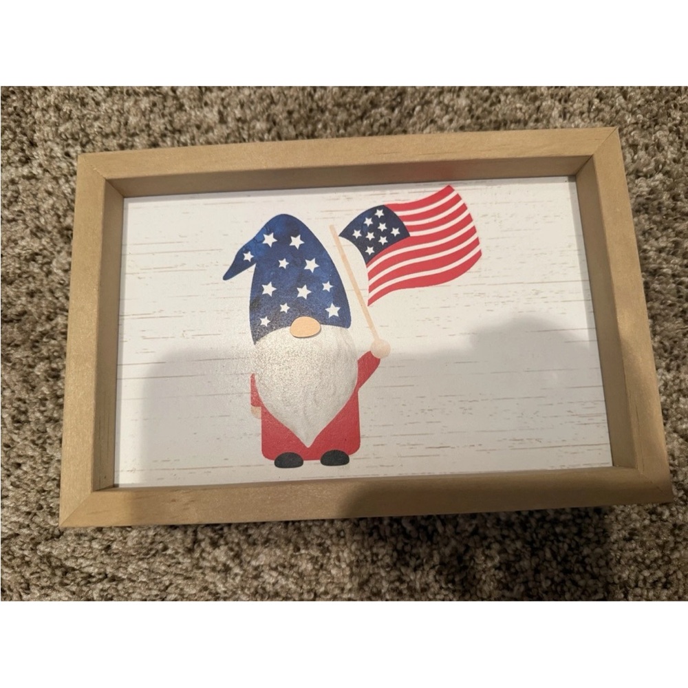 Gnome Wooden Sign Double Sided Americana. Fourth Of July Independence Day Summer